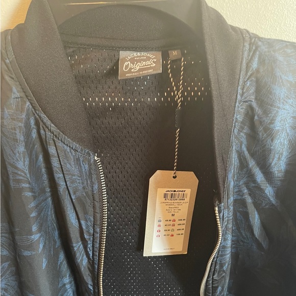 Jack & Jones Blue & Black Printed Men's Bomber Jacket - Picture 2 of 5